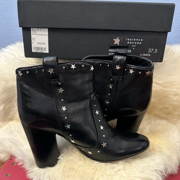 LAURENCE DECADE 37.5 Pete Star Studs black leather heeled bootie boots - Picture 10 of 13